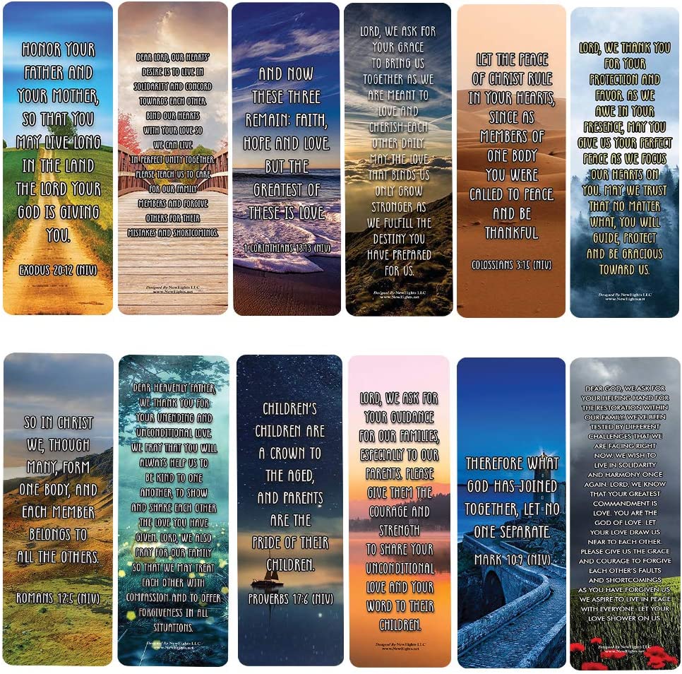Popular Prayers and Bible Scriptures on Family Bookmarks (60-Pack) - Church Memory Verse Sunday School Rewards - Christian Stocking Stuffers Birthday Party Favors Assorted Bulk