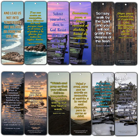 Bilingual Encouraging Bible Verses Bookmarks - Overcome Temptation (60-Pack) - Compilation of Motivational Bible Verses in English and Spanish
