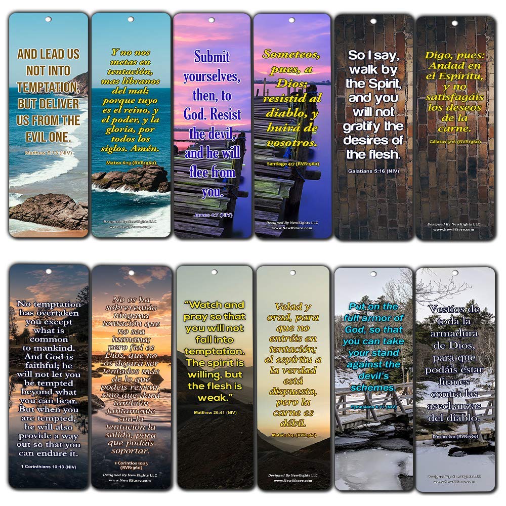 Bilingual Encouraging Bible Verses Bookmarks - Overcome Temptation (12-Pack)