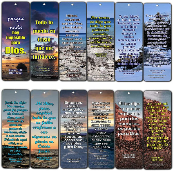 SPANISH RELIGIOUS BIBLE QUOTES BOOKMARKS FOR DOING THE IMPOSSIBLE (RVR1960) (30-Pack) - Great Spanish Bible Text Compilation About Doing the Impossible