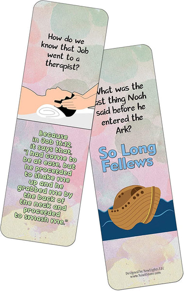 NewEights Christian Jokes Series 8 Bookmarks (12-Pack) – Daily Entertainment and Inspirational Card Set – Interesting Book Page Clippers – Ideal Gifts for Sunday School