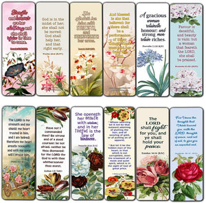 Religious Empowering Bible Verses Flowers Bookmarks for Women (30 Pack) - Handy Life Changing Bible Texts and Quotes With Flower Designs