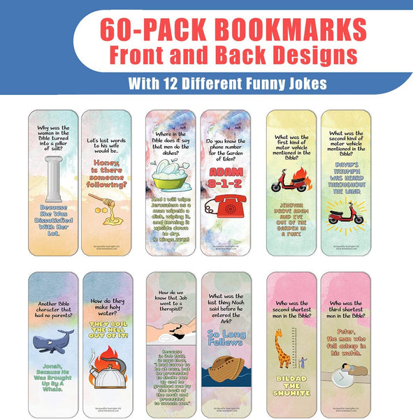 NewEights Christian Jokes Series 8 Bookmarks (60-Pack) – Daily Entertainment and Inspirational Card Set – Interesting Book Page Clippers – Ideal Gifts for Kids Teens
