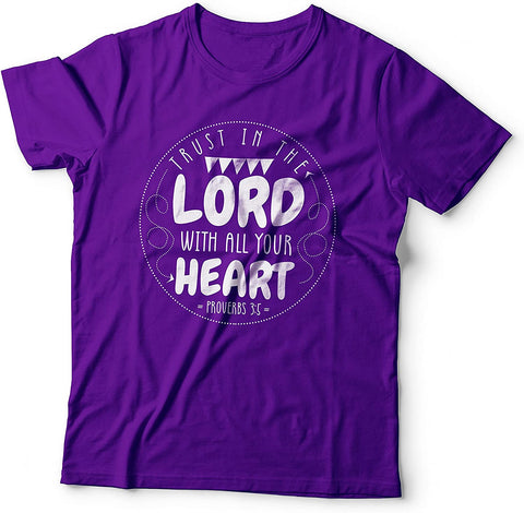 Trust In The Lord With All Your Heart Proverbs 3-5 Religious Christian T-shirt Purple-3XLarge