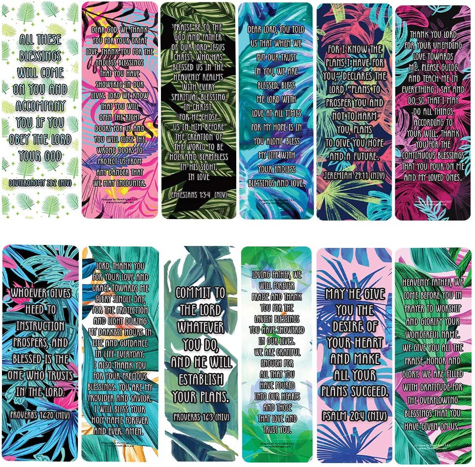 Popular Prayers and Bible Scriptures on Blessings Bookmarks (60-Pack) - Church Memory Verse Sunday School Rewards - Christian Stocking Stuffers Birthday Party Favors Assorted Bulk
