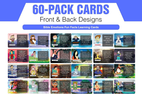NewEights Bible Emotions Fun Facts Learning Cards (5 Set x 12 Cards) - Bulk Collection Giveaways with Inspirational Messages for Church Goers & Bible Lovers