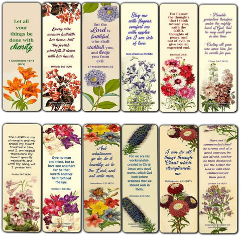 Flower Bookmark KJV Bible Verse Cards Series 3 (60 Pack) - Sunday School Easter Baptism Thanksgiving Christmas Rewards Encouragement Gift