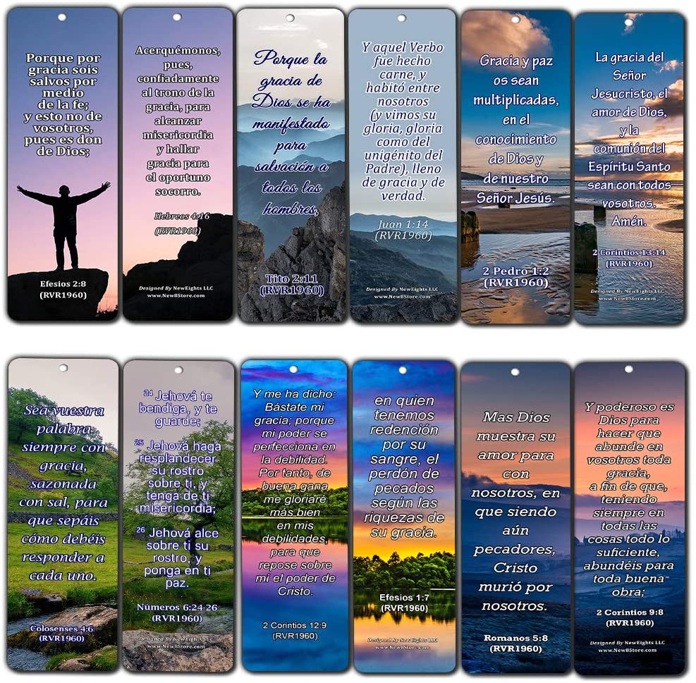 Spanish Bible Verses About Grace (60 Pack) - Perfect Giftaway for Sunday School and Learn Spanish Language
