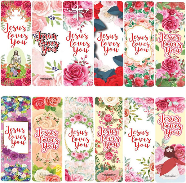 Jesus Loves You Bookmarks - Rose Theme Cards (60 Pack)