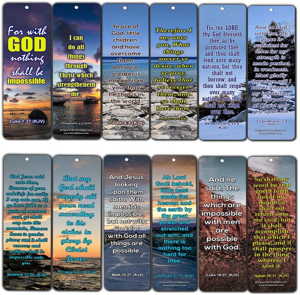 Religious Bible Quotes Bookmarks for Doing The Impossible (KJV) (60-Pack) - Compilation of Motivational Bible Verses
