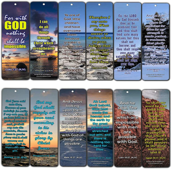 Religious Bible Quotes Bookmarks for Doing The Impossible (KJV) (60-Pack) - Compilation of Motivational Bible Verses