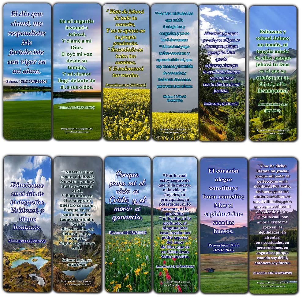 Spanish Inspirational Bible Verses for Cancer Patients Bookmarks (12-Pack)