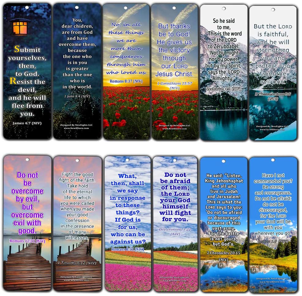 Overcome Life's Battle and Spiritual Warfare Bible Verses Bookmarks (30 Pack) - Spiritual Warfare Scriptures to Read, Pray, and Memorize