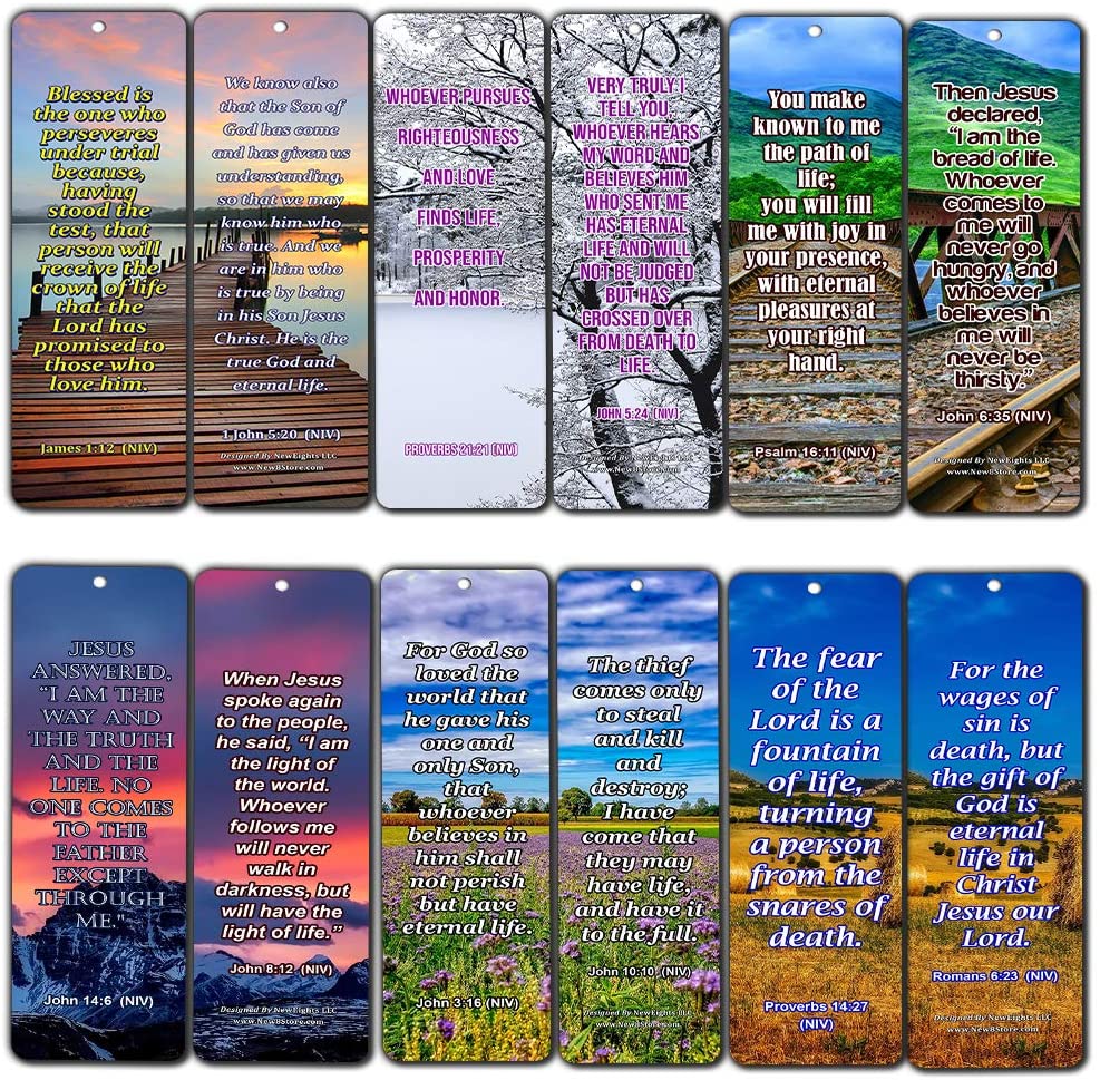 Life Bible Verses Bookmarks NIV (60 Pack) - Perfect Giftaway for Sunday School