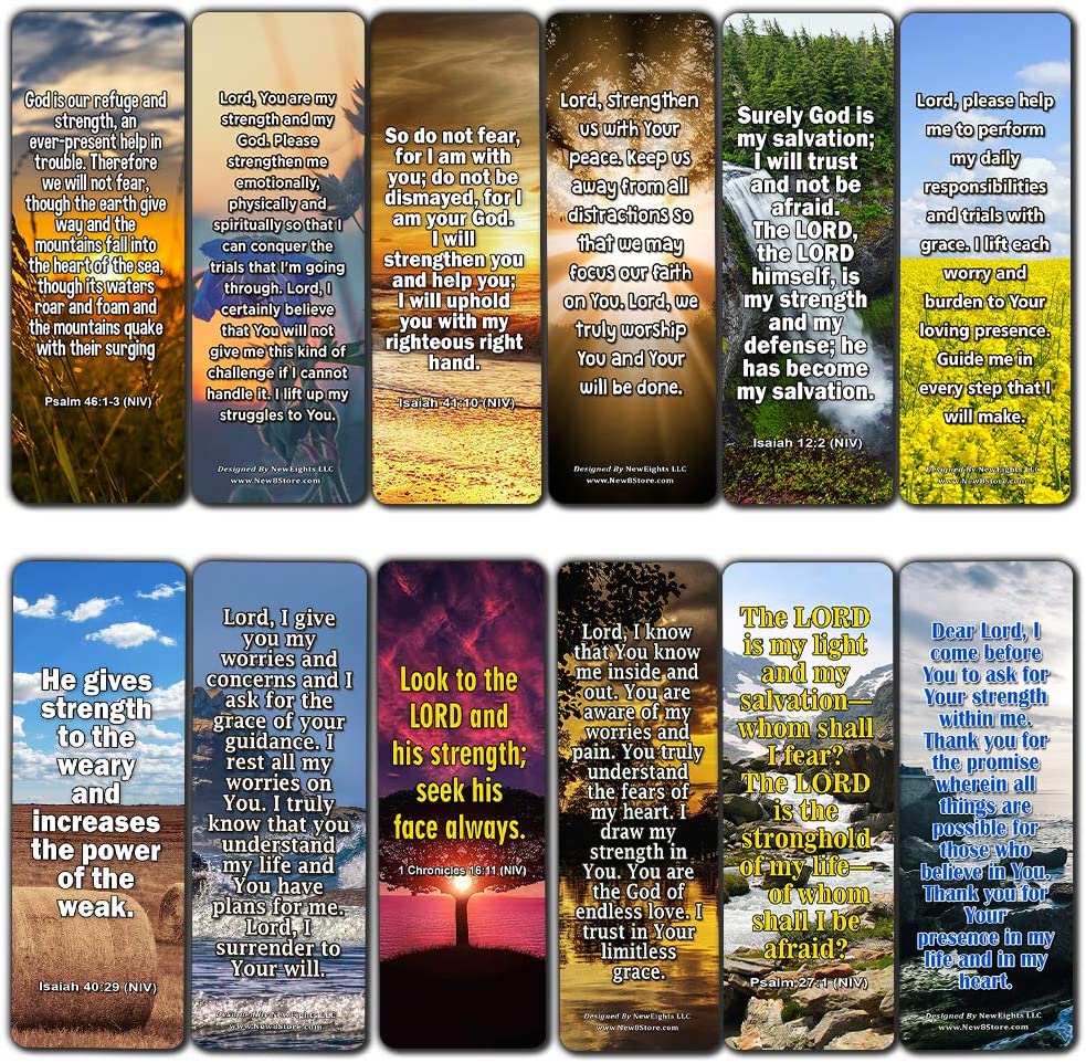 Popular Prayers and Bible Scriptures on Strength Bookmarks - 60 Pack