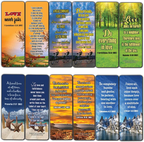 Christian Bookmarks Cards (60-Pack)- Love One Another Bible Verses Quotes - Great Stocking Stuffers Gifts for Men Women - Church Supplies for Ministry Bulletin Cell Group Baptism Evangelism Christmas
