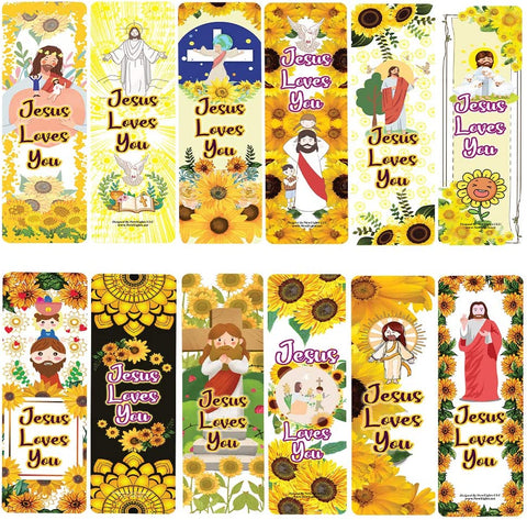 Jesus Loves You Bookmarks - Sunflower Theme Cards (60 Pack)