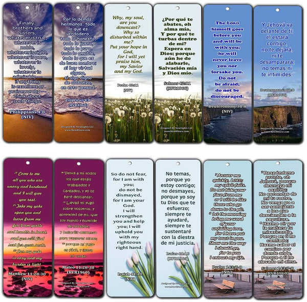 Bilingual Encouraging Bible Verses Bookmarks - Overcome Depression (60 Pack) - Perfect Giftaway for Sunday Schools and Ministries