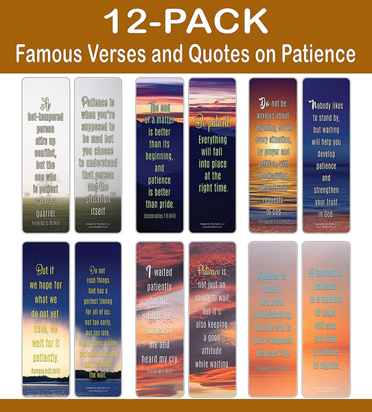 NewEights Famous Verses and Quotes on Patience Bookmarks (12-Pack) â€“ Daily Motivational Card Set â€“ Epic Collection Set Book Page Clippers â€“ Cool Gifts for Men, Women â€“ Bible Verses Sayings