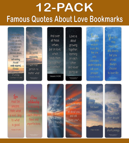 NewEights Famous Verses and Quotes on Love Bookmarks (12-Pack) â€“ Daily Motivational Card Set â€“ Epic Collection Set Book Page Clippers â€“ Cool Gifts Token Giveaways for Men, Women â€“ Bulk Lot Set