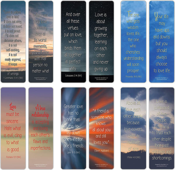 NewEights Famous Verses and Quotes on Love Bookmarks (12-Pack) â€“ Daily Motivational Card Set â€“ Epic Collection Set Book Page Clippers â€“ Cool Gifts Token Giveaways for Men, Women â€“ Bulk Lot Set