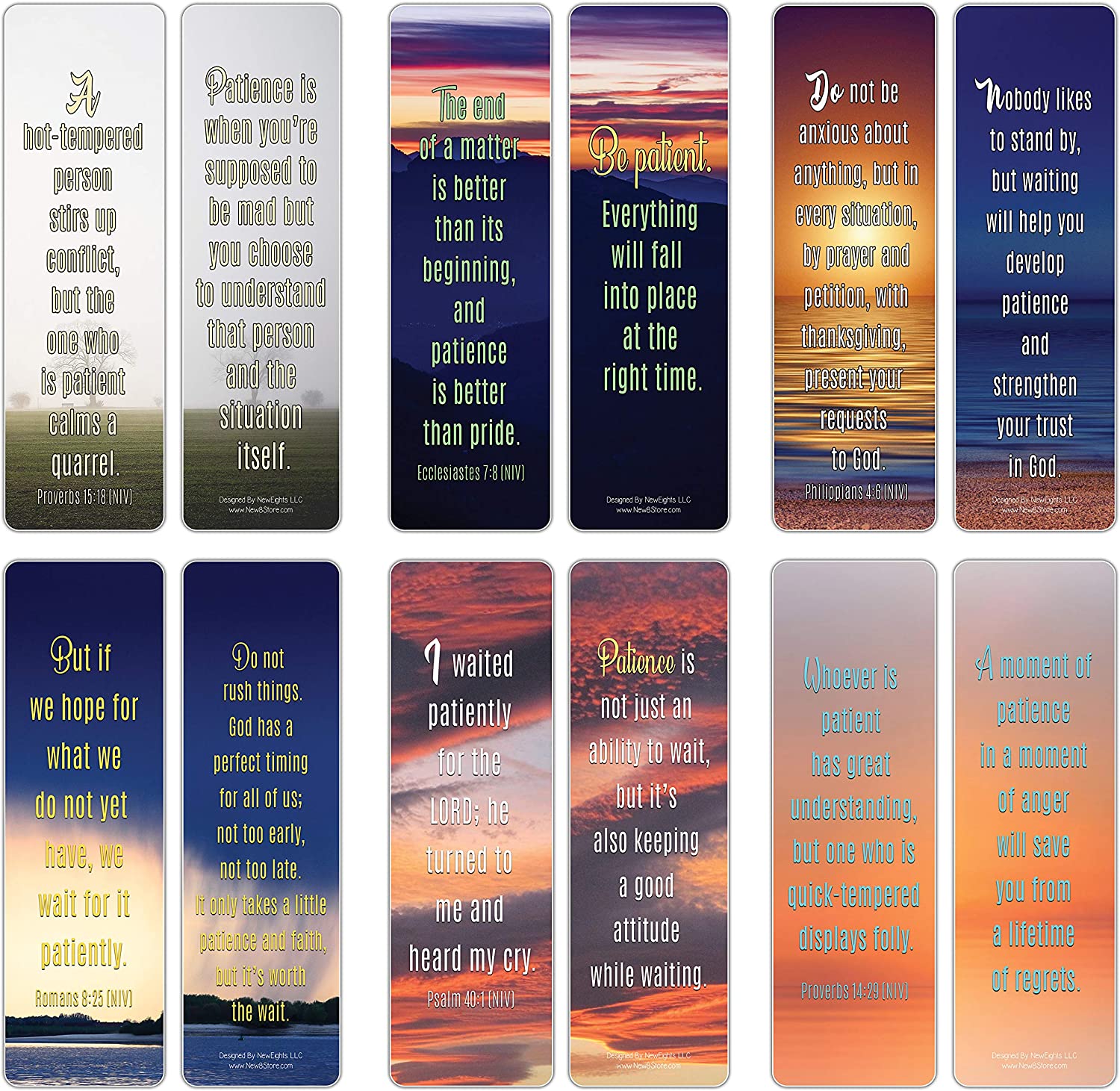 NewEights Bible Verses and Quotes on Patience Bulk Bookmarks (60-Pack) – Awesome Learning Bookmarks for Men Women – Unique Book Reading Page Binders – Daily Inspirational Thoughts