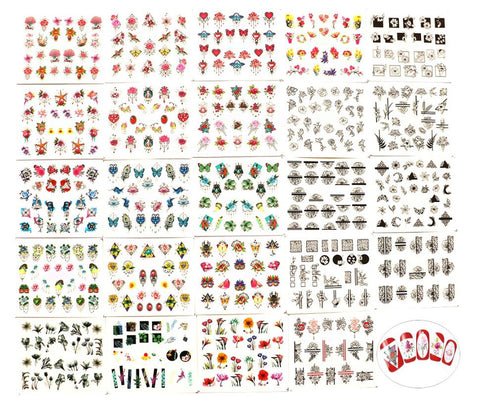 New8Beauty Nail Art Stickers Decals Series 18B (24-Pack) - Assorted Colors Patterns
