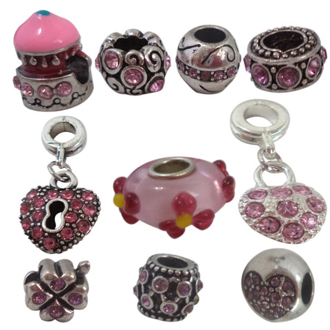 Chicky Pink Rhinestones N8 European Style Beads Charms for Bracelet Necklace Fit Pandora