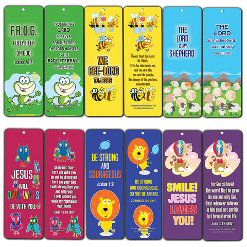 Christian Bookmarks Cards for Kids - Cute Animal Bookmarker Set - Religious Gift Party Favors Psalm 23 The Lord is My Shepherd Jesus Loves You Fully Rely on God