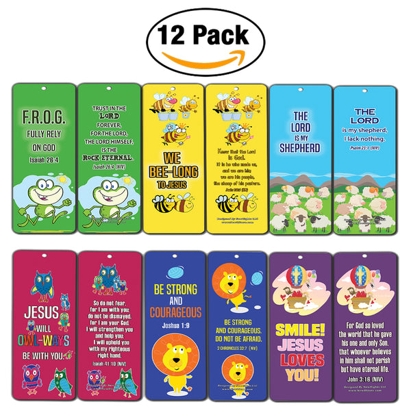 Christian Bookmarks Cards for Kids - Cute Animal Bookmarker Set - Religious Gift Party Favors Psalm 23 The Lord is My Shepherd Jesus Loves You Fully Rely on God