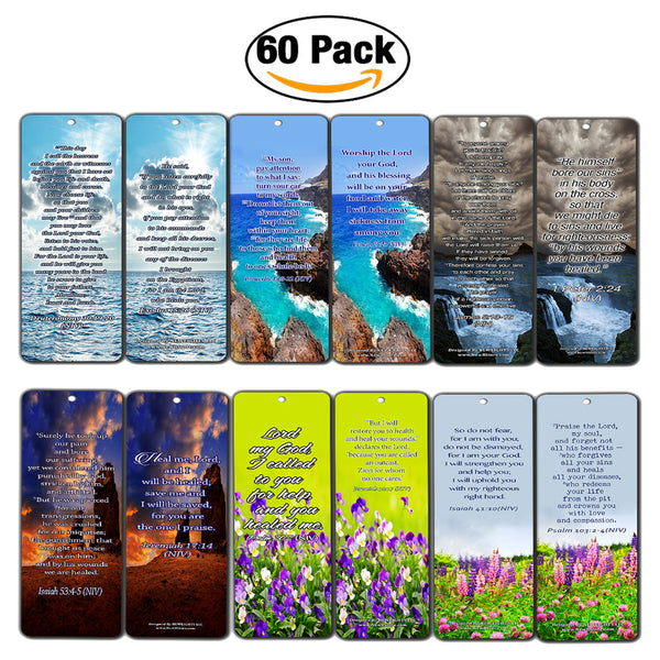 Popular Healing Bible Verses Bookmarks Cards (60-Pack) - God is Able to Heal You and Your Loved One - Physically Emotionally Spiritually - Best Encouragement Gifts for Men Women Teens Kids