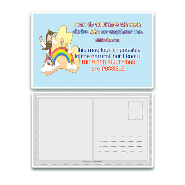 NewEights Christian Postcards Cards for Kids (60 Pack) - With encouraging bible messages - Great stocking stuffers for postcard collectors, Postcrossing, scrapbooking, gifts, invitations