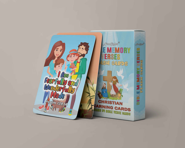 NewEights Bible Memory Verses Flash Cards (4-Deck) - Christian Cards for Home Nursery Classroom