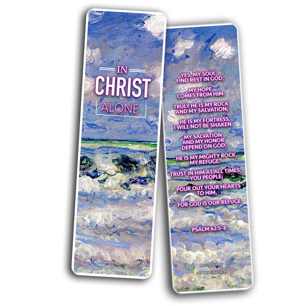 Christian Bookmarks Cards - In Christ Alone (30-Pack) - Gift Ideas for Sunday School, Youth Group, Church Camp, Bible Study - Easter Day, Thanksgiving, Christmas - Prayer Cards - War Room Decor