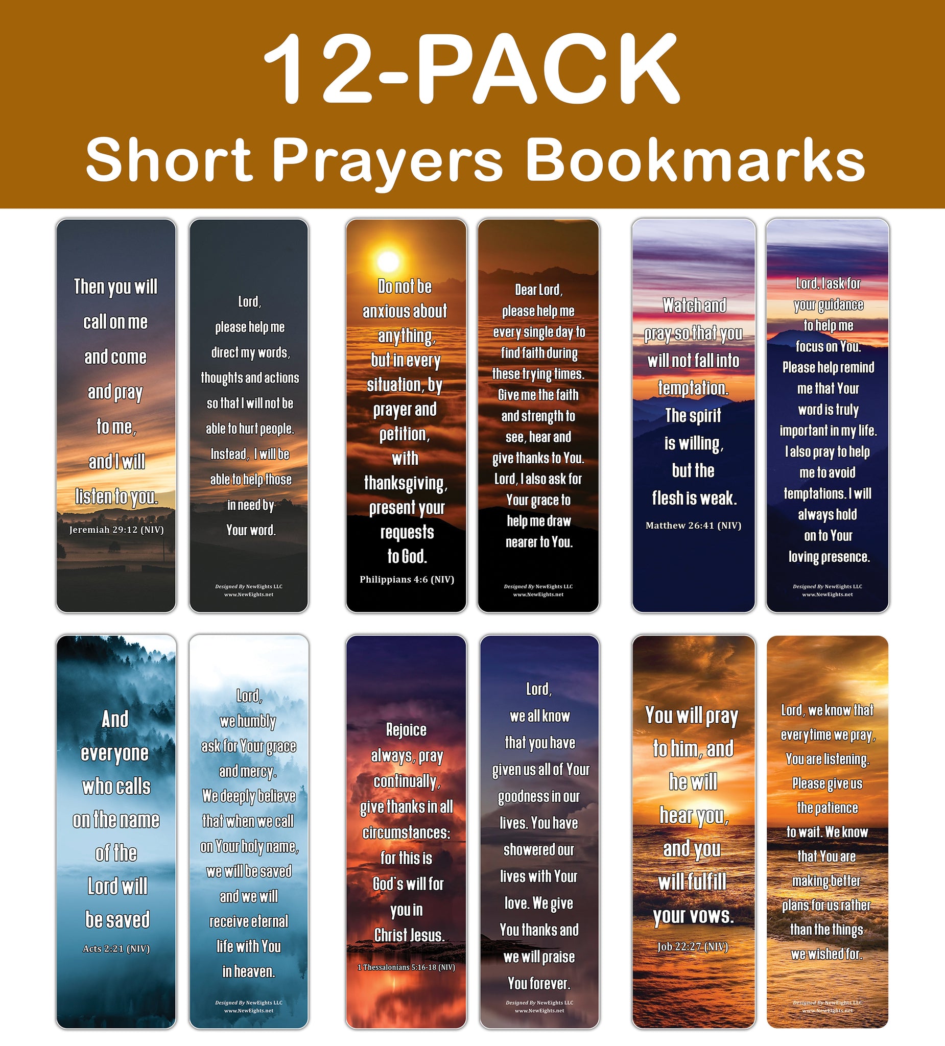 NewEights Popular Prayers and Bible Scriptures on Short Prayers Bookmarks (12-Pack) – Daily Motivational Card Set