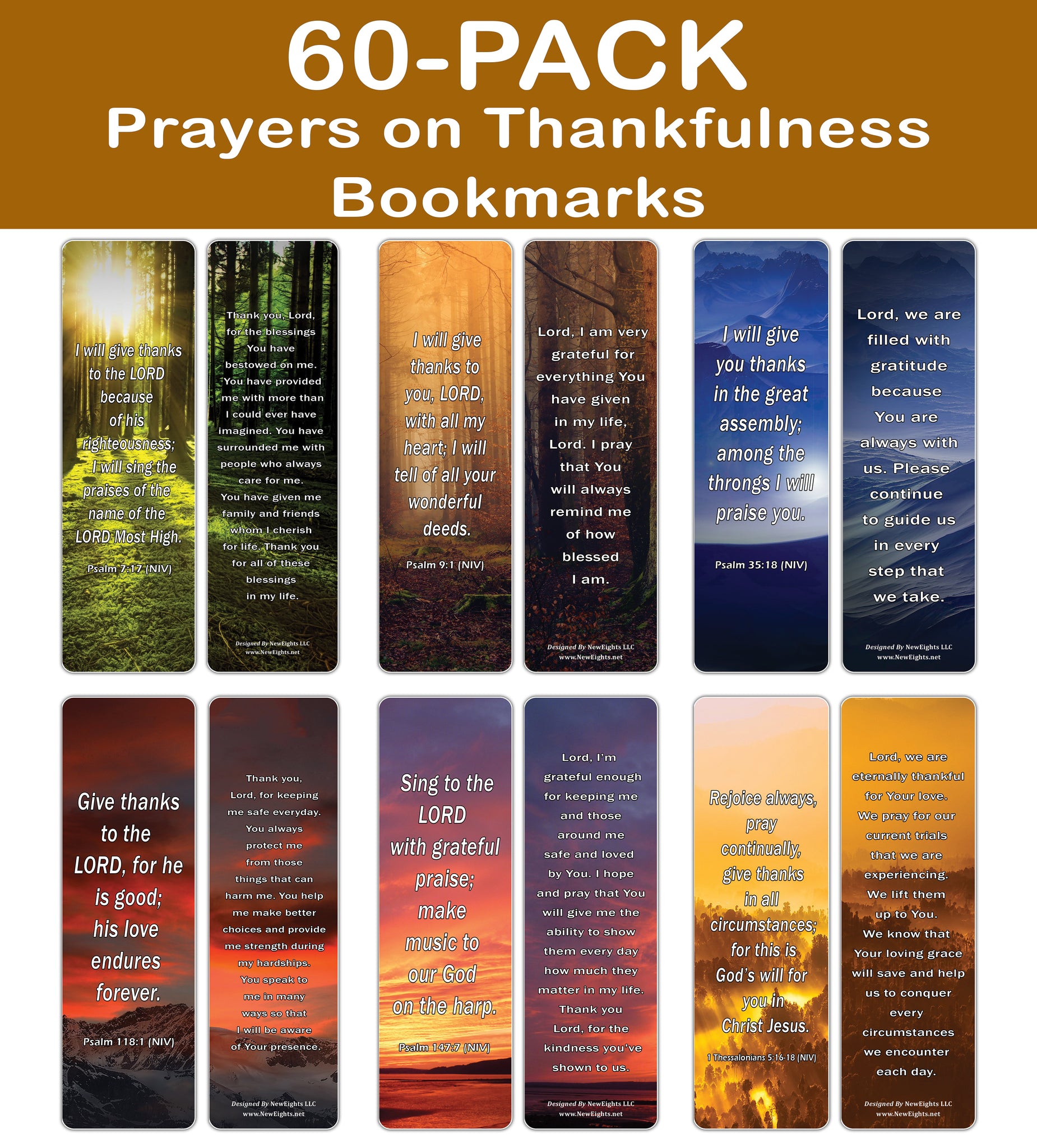 NewEights Prayers and Scripture on Thankfulness Bulk Bookmarks (60-Pack) – Awesome Learning Bookmarks