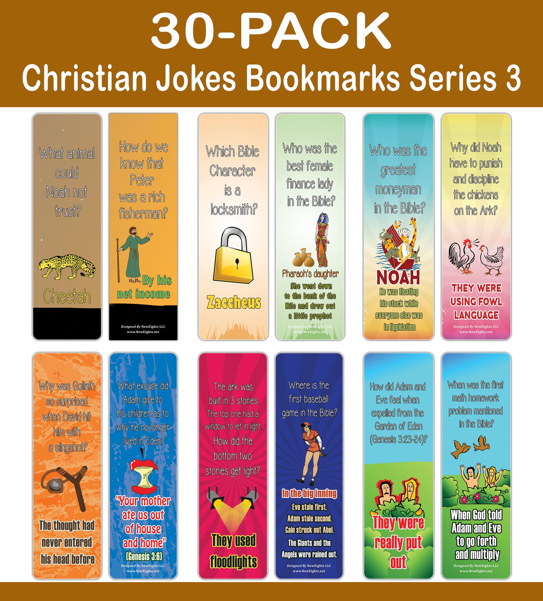 NewEights Christian Funny Jokes Bookmarks Series 3 (30-Pack) – Bulk Gifts Bookmarkers