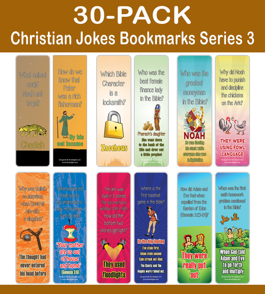 NewEights Christian Funny Jokes Bookmarks Series 3 (30-Pack) – Bulk Gifts Bookmarkers