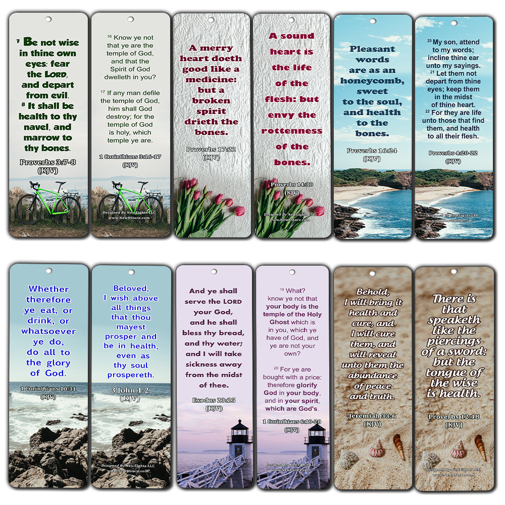 KJV Religious Bookmarks - Bible Verses About Health (60 Pack) - Perfect Giftaway for Sunday Schools and Ministries