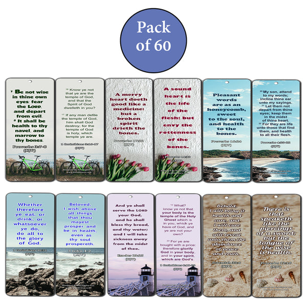KJV Religious Bookmarks - Bible Verses About Health (60 Pack) - Perfect Giftaway for Sunday Schools and Ministries