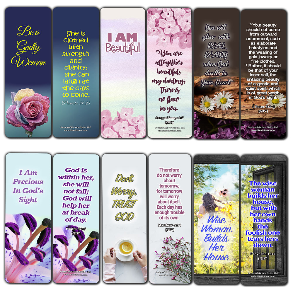 Devotional Bible Verses for Women Bookmarks (60 Pack) - Perfect Giveaways for Sunday School and Ministries Designed to Inspire Women