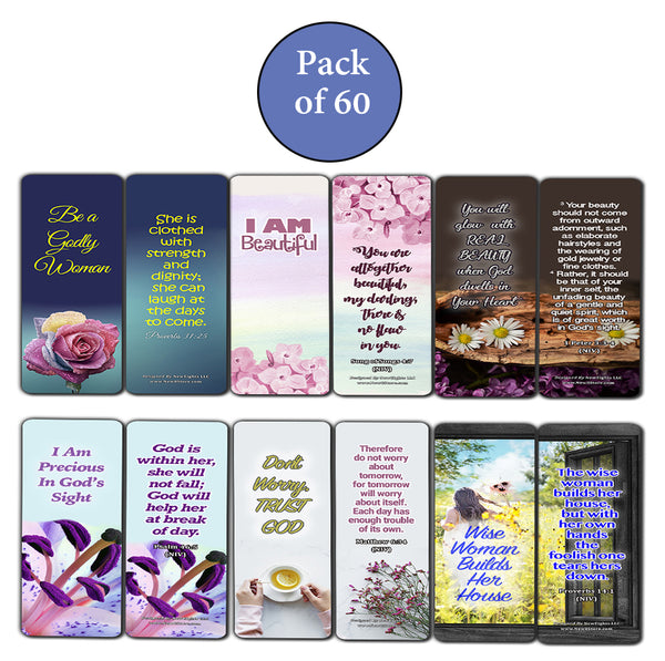 Devotional Bible Verses for Women Bookmarks (60 Pack) - Perfect Giveaways for Sunday School and Ministries Designed to Inspire Women