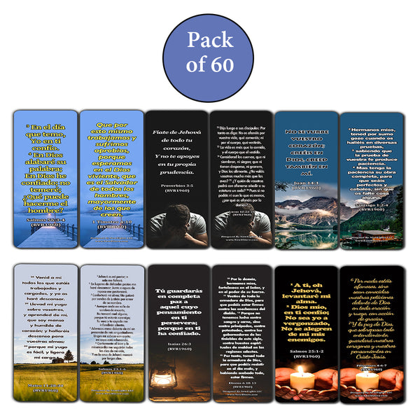 Spanish Religious Bookmarks - Bible Verses About Trusting the Lord During Crisis (60-Pack) - Christian Basket Stuffers for Good Friday Easter Thanksgiving Christmas Cell Group Church Supplies