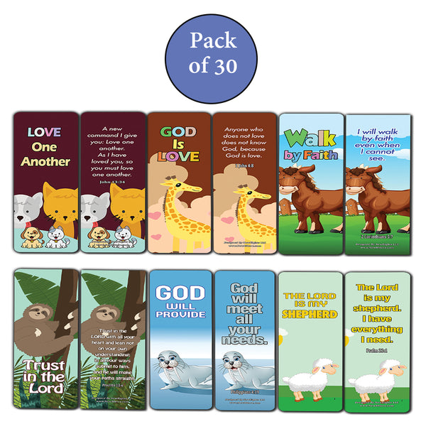Encouraging Bible Verses Bookmarks for Kids (30-Pack) - Animal Series 2 - Animal Theme Bookmarks for Kids That Come with Inspiring Bible Texts