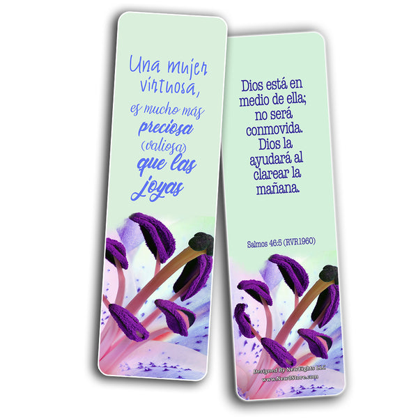 Spanish Devotional Bible Verses for Women Bookmarks (60 Pack) - Perfect Giveaways for Sunday School and Ministries Designed to Inspire Women