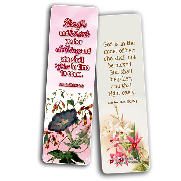 Religious Empowering Bible Verses Flowers Bookmarks for Women (60 Pack) - Perfect Giveaways for Sunday School and Ministries Designed to Inspire Women