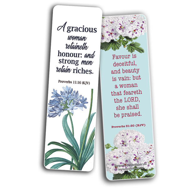 Religious Empowering Bible Verses Flowers Bookmarks for Women (60 Pack) - Perfect Giveaways for Sunday School and Ministries Designed to Inspire Women