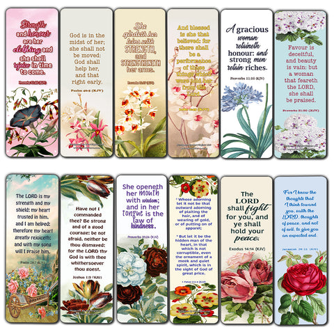 Religious Empowering Bible Verses Flowers Bookmarks for Women (60 Pack) - Perfect Giveaways for Sunday School and Ministries Designed to Inspire Women