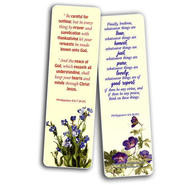 KJV Bookmarks Cards Series 1 (60 Pack) - Beautiful Floral Flowers Scriptures Prayer Cards - Romans 8:28 John 3:16 Jeremiah 29:11 Christian Faith Encouragement - Stocking Stuffers for Bible Book Club