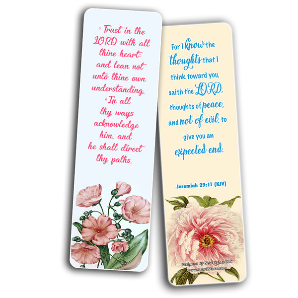 KJV Bookmarks Cards Series 1 (60 Pack) - Beautiful Floral Flowers Scriptures Prayer Cards - Romans 8:28 John 3:16 Jeremiah 29:11 Christian Faith Encouragement - Stocking Stuffers for Bible Book Club